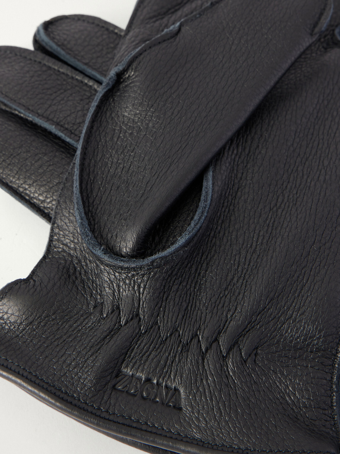 Zegna - Logo-Embossed Full-Grain Leather Gloves - Black