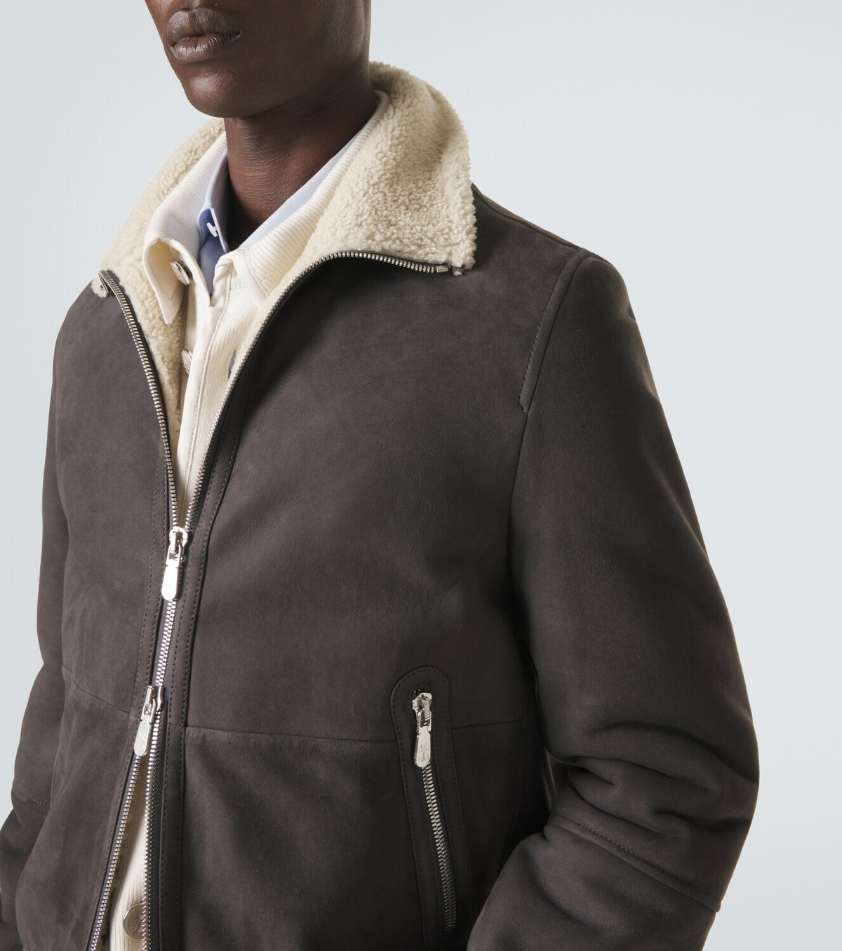 Brunello Cucinelli Cashmere-trimmed shearling blouson jacket