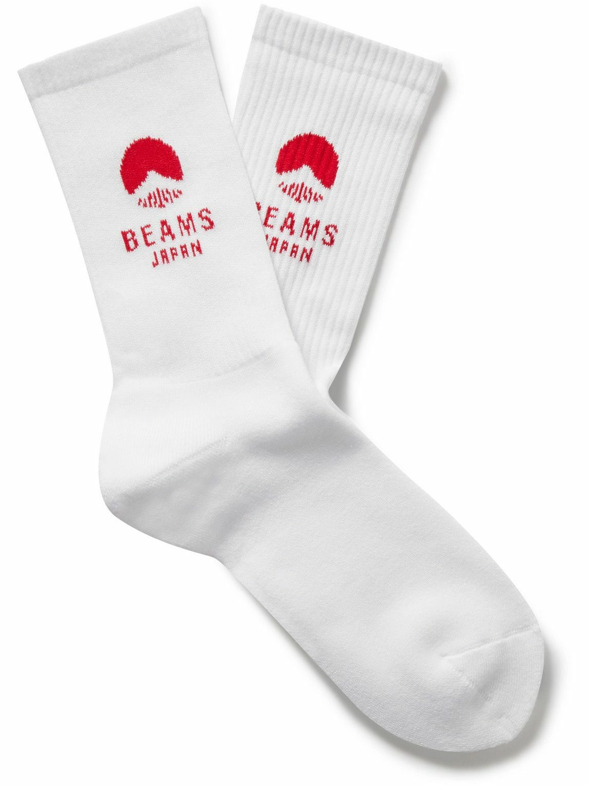 By Japan - Renown Ink Beams Japan Logo-Intarsia Ribbed-Knit Socks ...