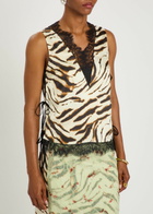Ganni Printed Lace-trim Satin top White