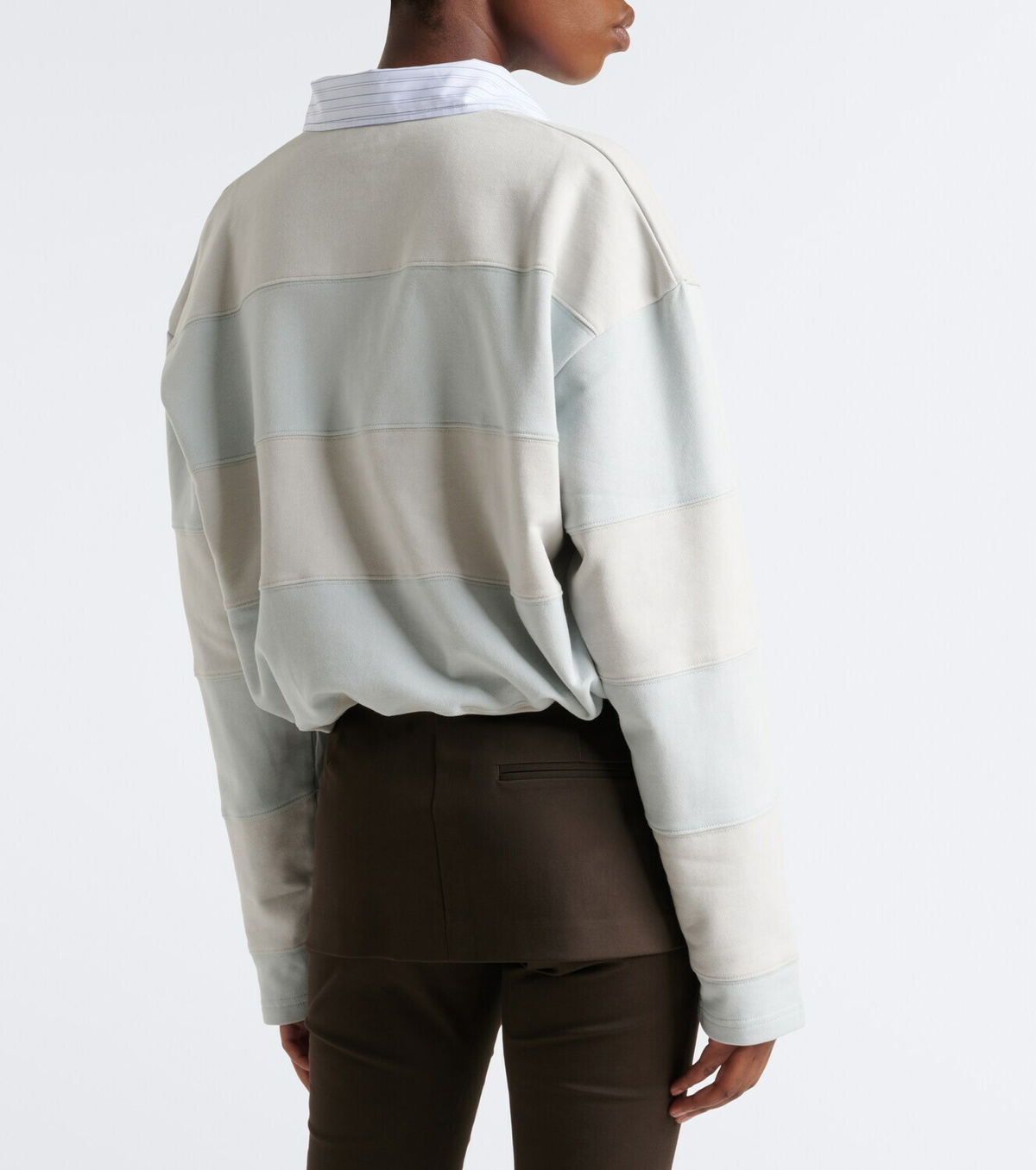 Acne Studios Striped cotton fleece polo sweatshirt