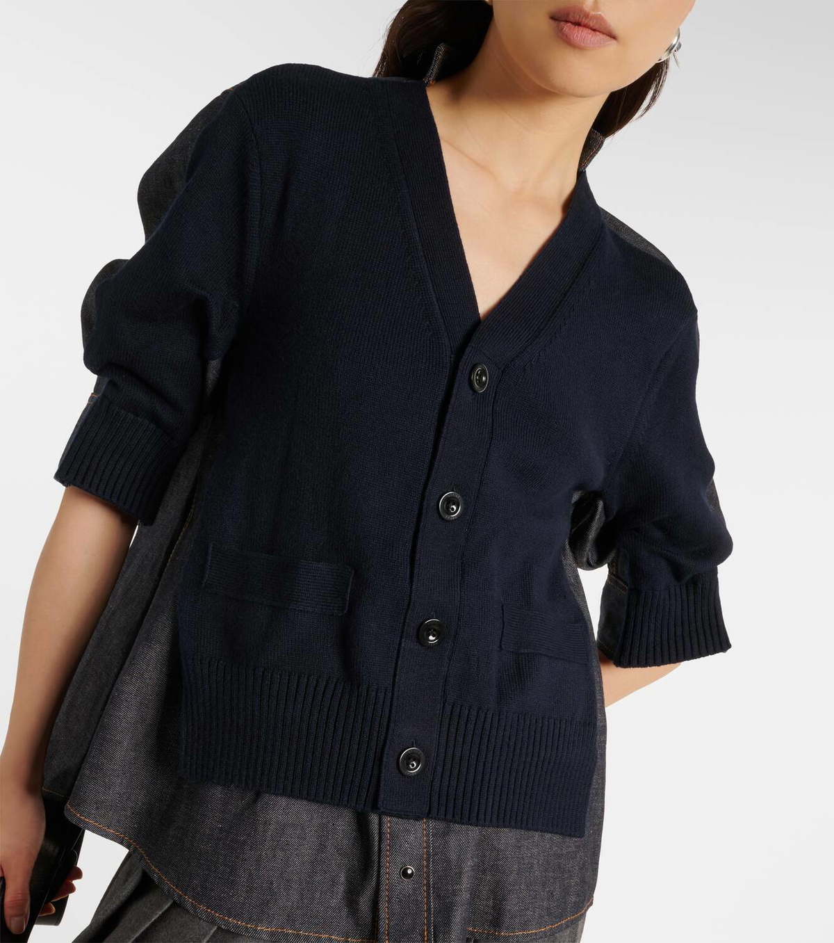 Sacai Knitted cotton-blend and denim cardigan Sacai
