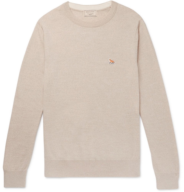 Photo: Maison Kitsuné - Mélange Wool Sweater - Beige