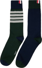 Thom Browne Green & Navy 4-Bar Socks