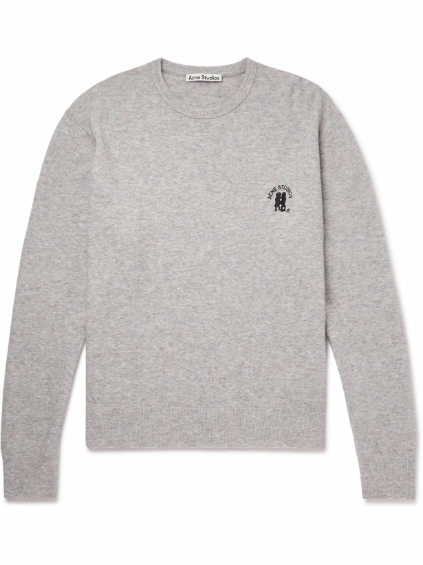 Photo: Acne Studios - Kiza Logo-Embroidered Knitted Sweater - Gray