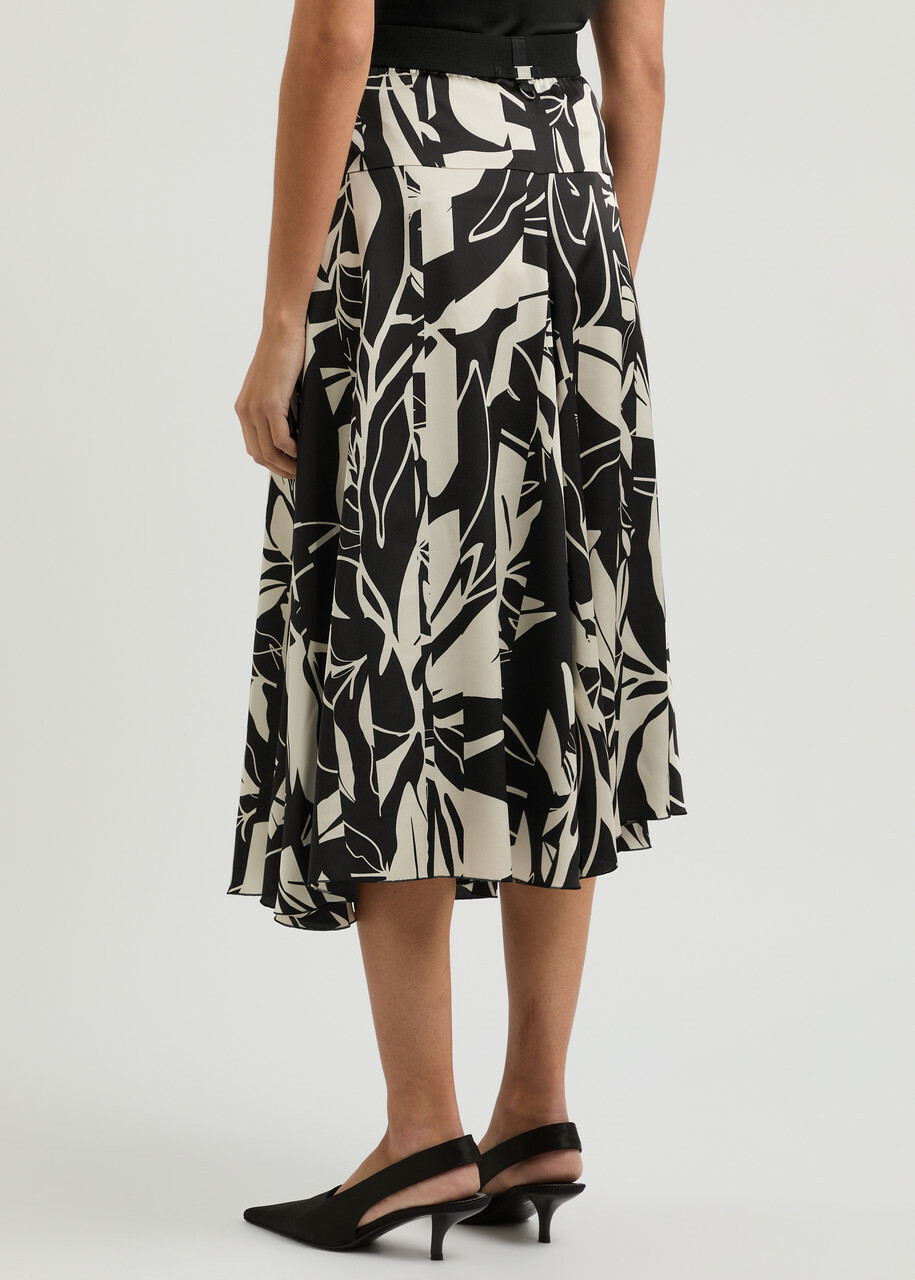 High On Point Printed Satin Midi Skirt Beige