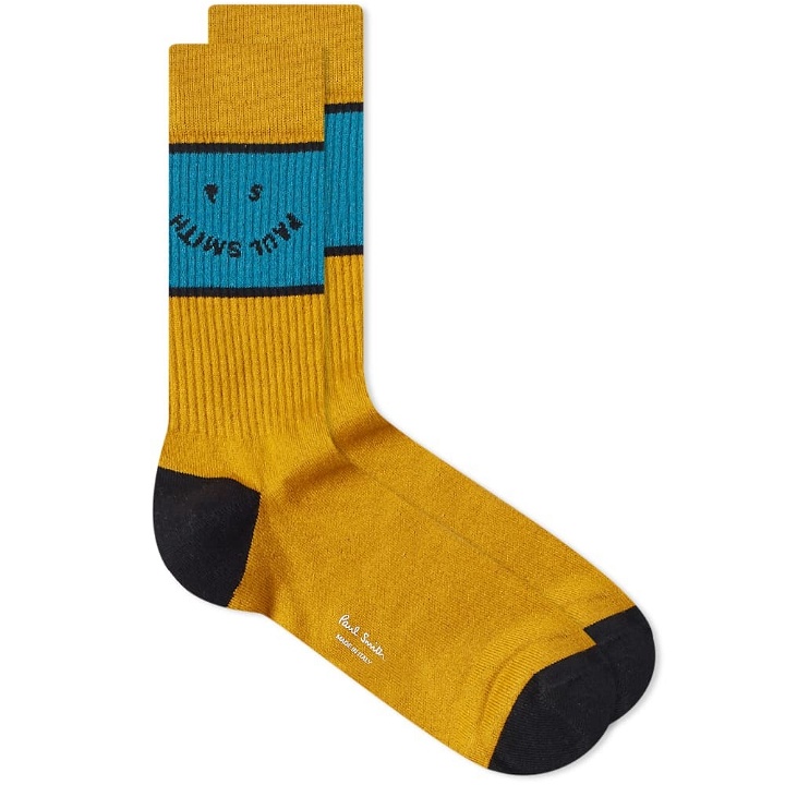Photo: Paul Smith Men's Happy Block Sock in Yellow