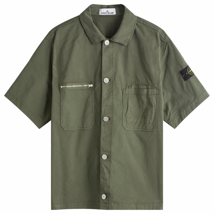 Photo: Stone Island Men's Stretch-TC Garment Dyed Short Sleeve Overshirt in Musk