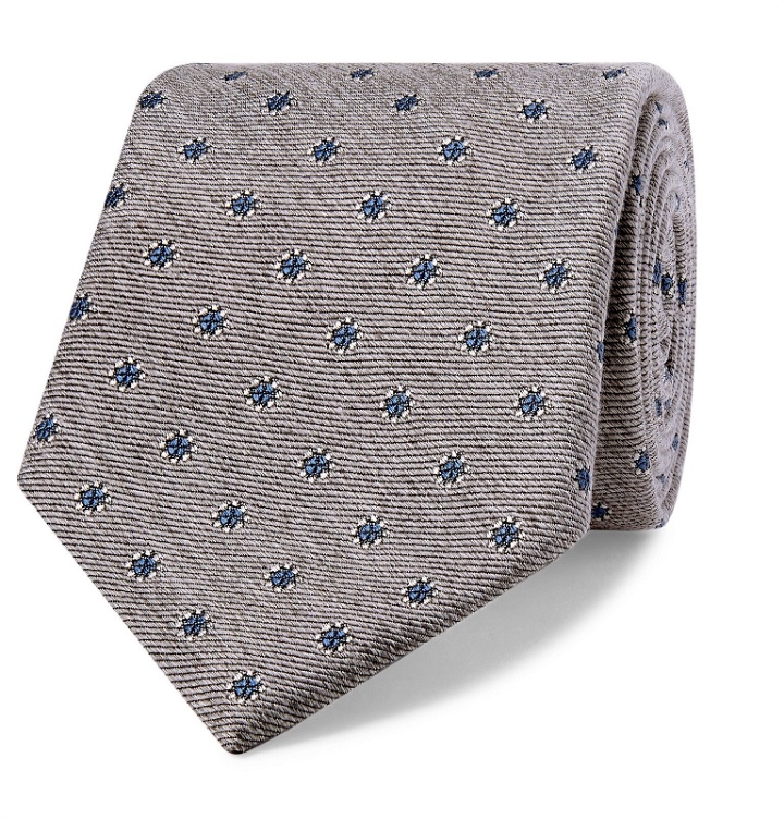 Photo: Bigi - 8cm Embroidered Silk and Wool-Blend Faille Tie - Gray