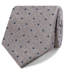 Bigi - 8cm Embroidered Silk and Wool-Blend Faille Tie - Gray