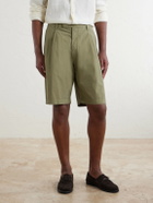 Boglioli - Straight-Leg Pleated Cotton-Blend Poplin Shorts - Green