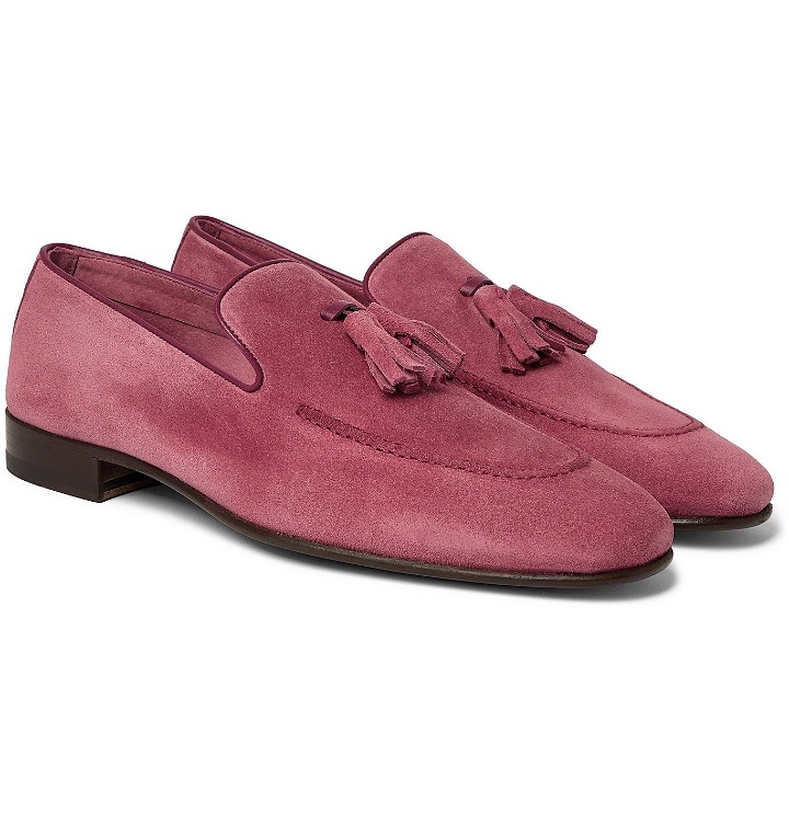 Photo: Manolo Blahnik - Chester Leather-Trimmed Suede Tasselled Loafers - Pink
