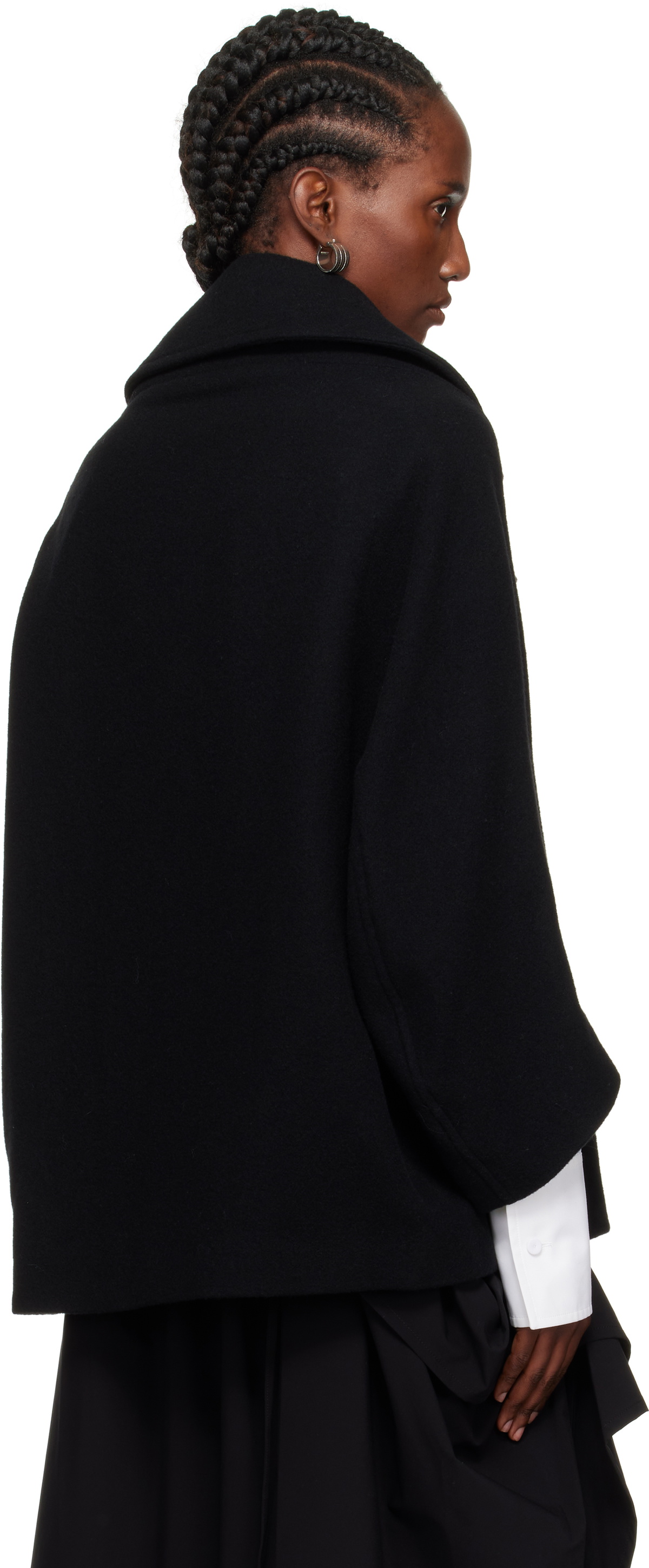 Y's Black U-Irregular Short Sleeve Coat