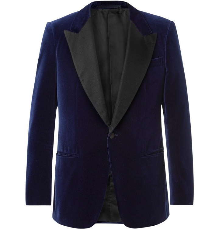 Photo: Kingsman - Navy Slim-Fit Satin-Trimmed Cotton-Velvet Tuxedo Jacket - Navy