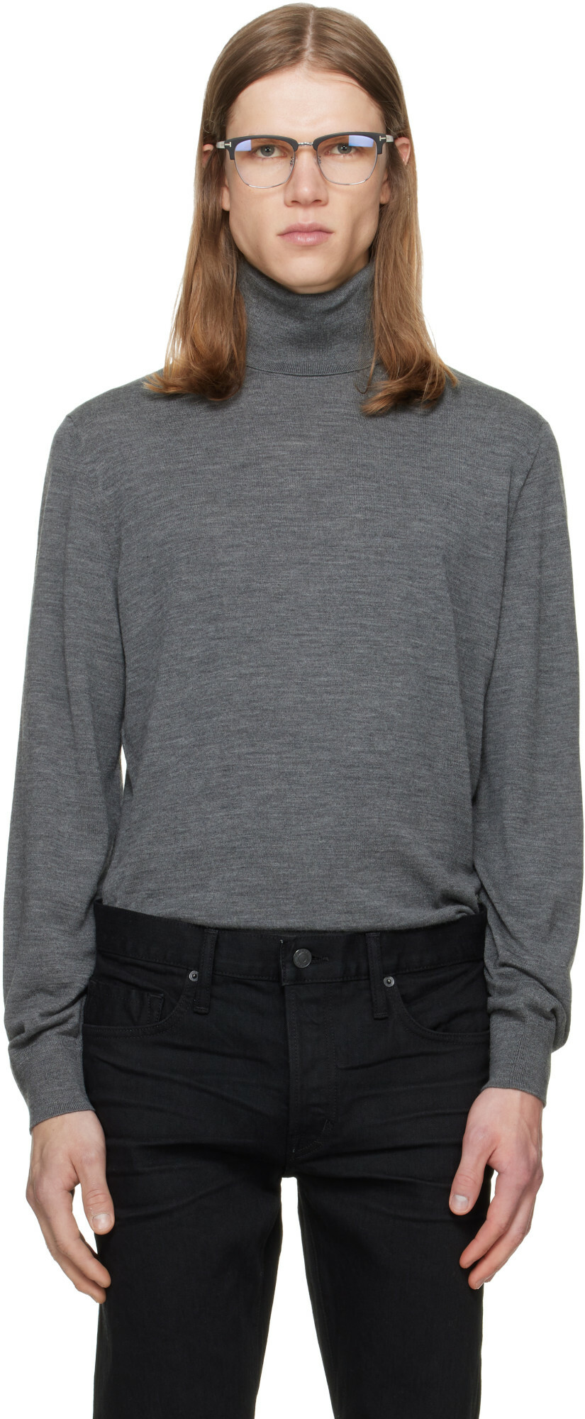 TOM FORD Gray Fine Gauge Pure Wool Turtleneck