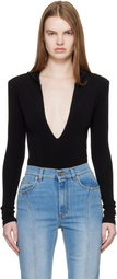 Mugler Black Hooded V-Neck Bodysuit
