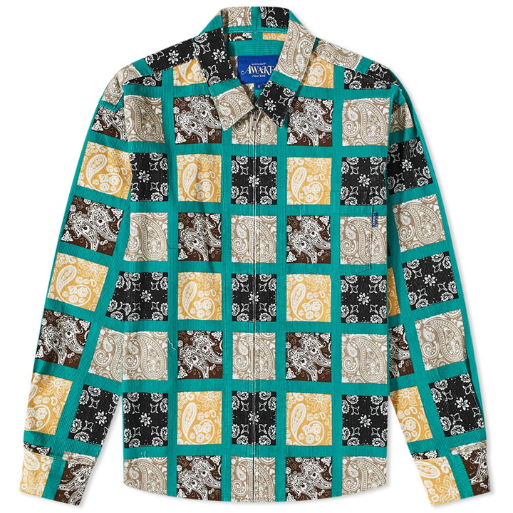 Photo: Awake NY Paisley Printed Corduroy Zip Shirt in Teal Multi