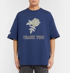 Lanvin - Oversized Flocked and Printed Cotton-Jersey T-Shirt - Blue