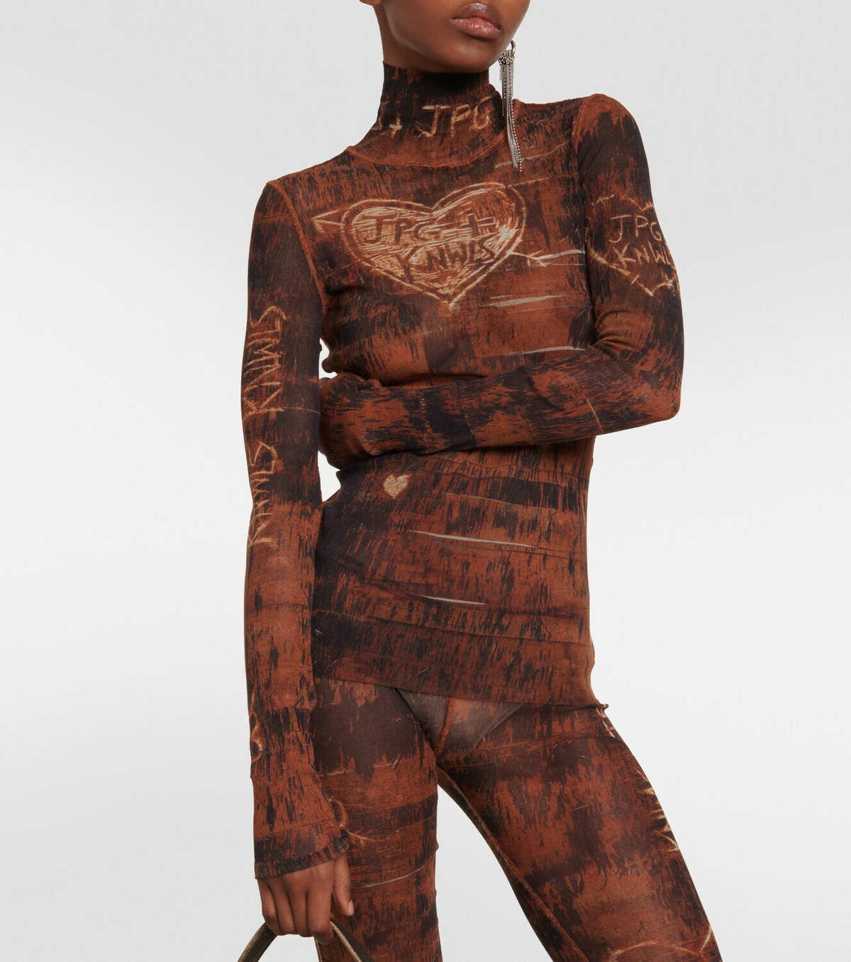Jean Paul Gaultier x KNWLS printed mesh high-neck top