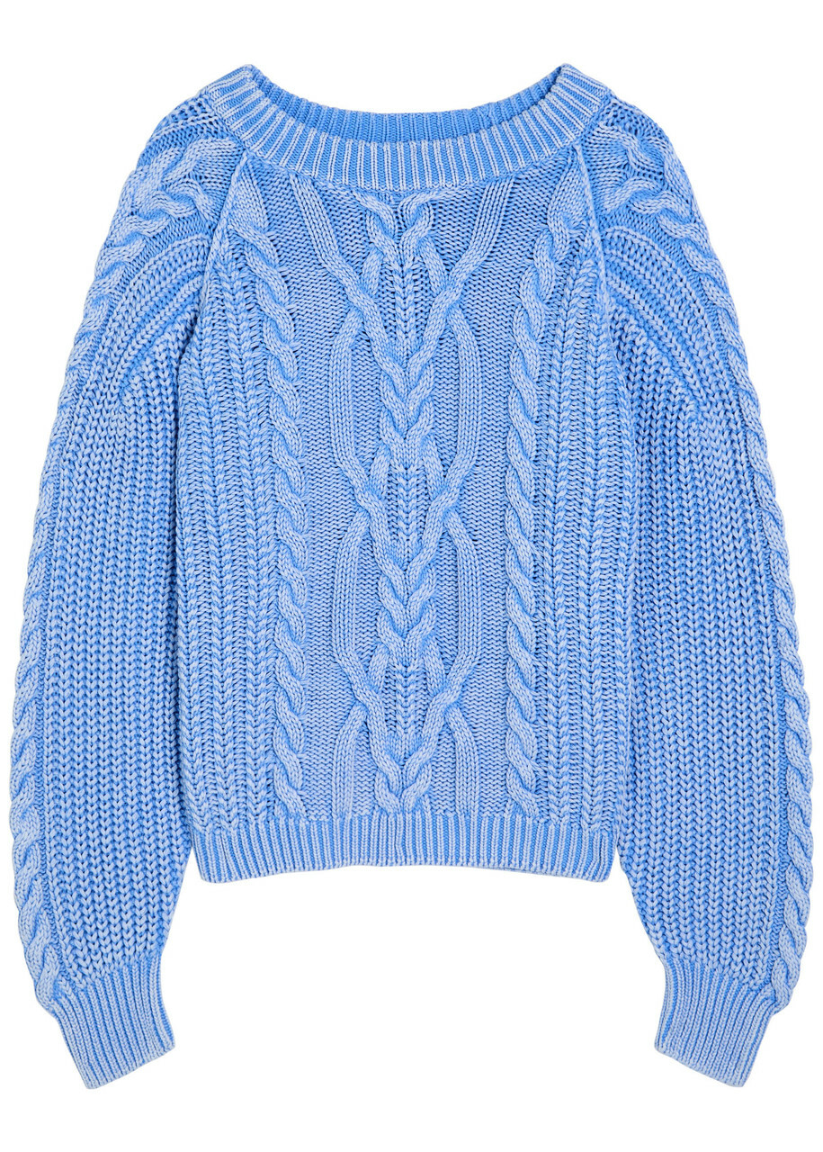 Free People Frankie Cable-knit Cotton Jumper Blue