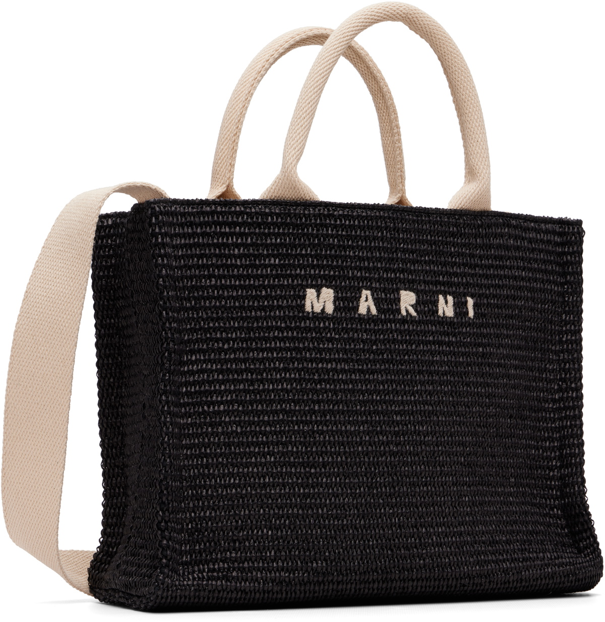 Marni Black Raffia-Effect Small Tote