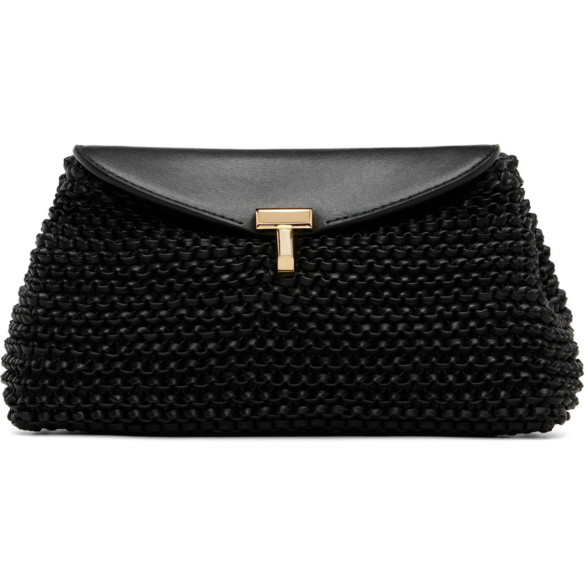 TOTEME Black Mini T-Lock Woven-Leather Clutch