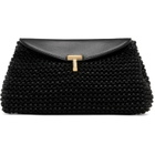 TOTEME Black Mini T-Lock Woven-Leather Clutch