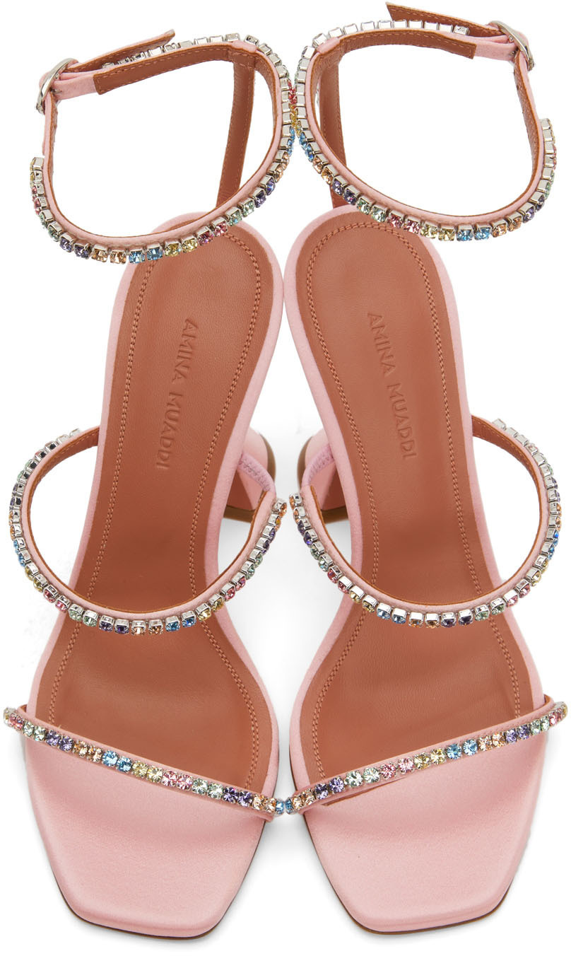 Amina Muaddi Pink Gilda Slipper Heeled Sandals Amina Muaddi