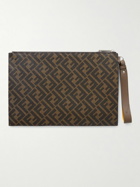 Fendi - Leather-Trimmed Logo-Print Coated-Canvas Pouch