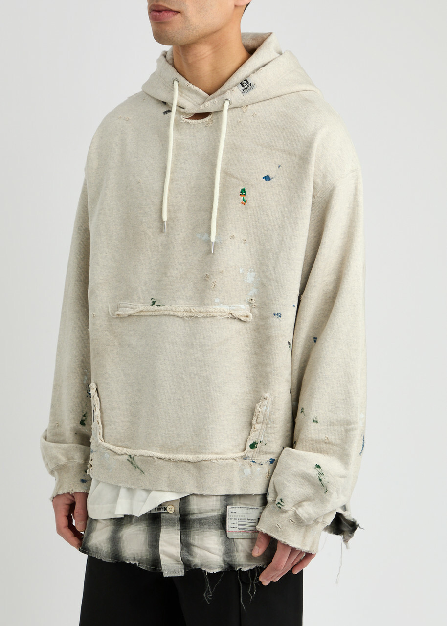 Maison mihara yasuhiro Distressed Layered-effect Hooded Cotton Sweatshirt White