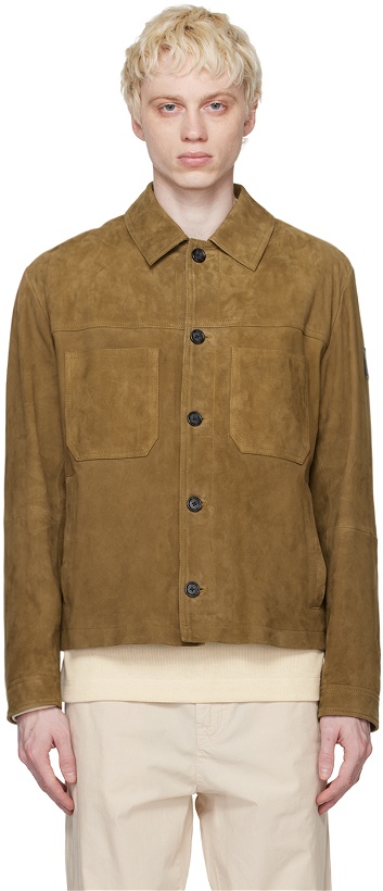 Photo: BOSS Beige Shirt-Style Leather Jacket