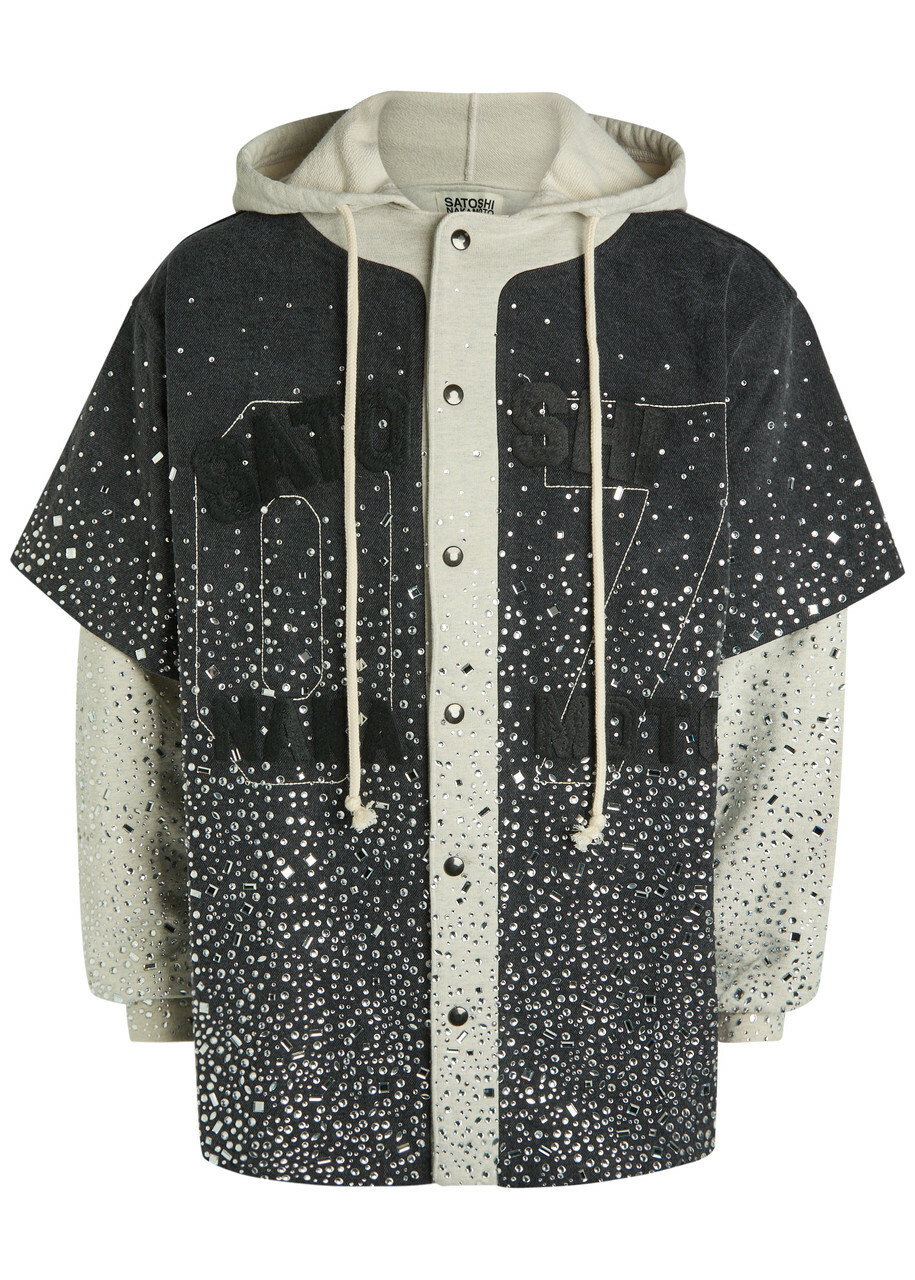 Satoshi Nakamoto Crystal-embellished Cotton Jacket Black Grey