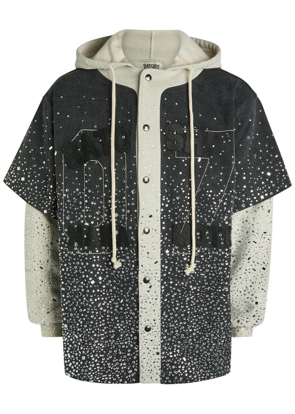 Photo: Satoshi Nakamoto Crystal-embellished Cotton Jacket Black Grey