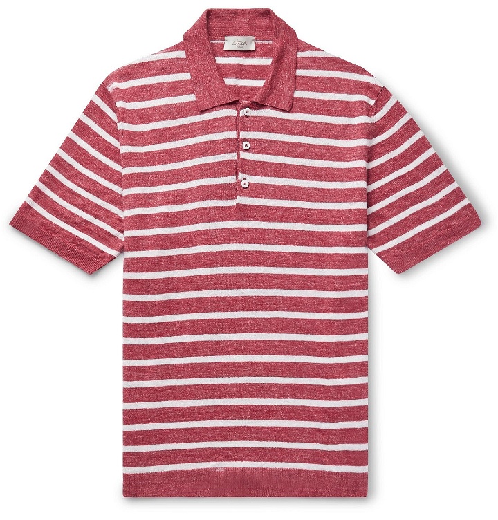 Photo: Altea - Striped Linen Polo Shirt - Red