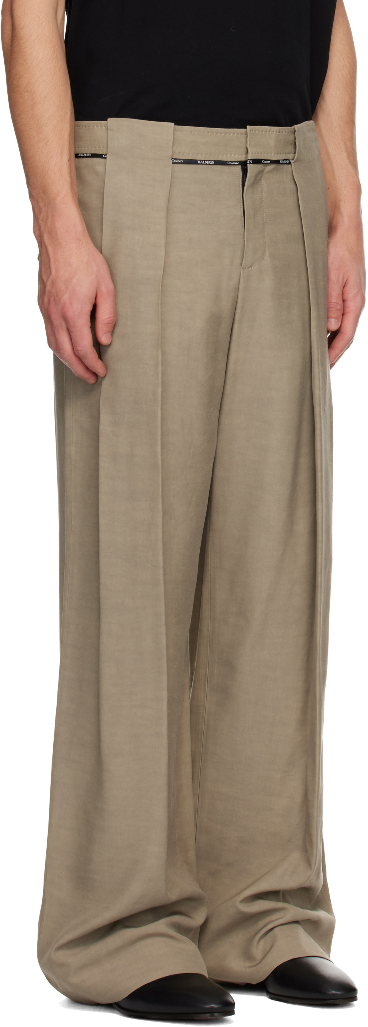 Balmain Taupe Pleated Trousers