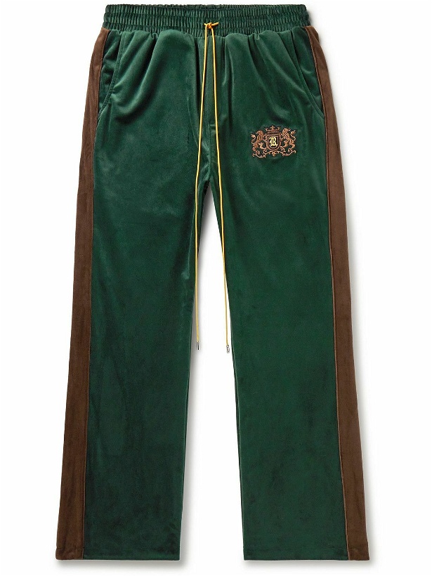 Photo: Rhude - Straight-Leg Logo-Embroidered Striped Velvet Sweatpants - Green