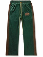 Rhude - Straight-Leg Logo-Embroidered Striped Velvet Sweatpants - Green