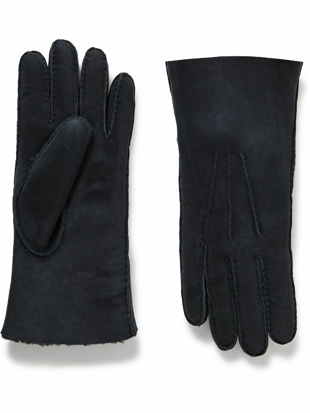 Photo: Loro Piana - Guanto Shearling-Lined Suede Gloves - Blue
