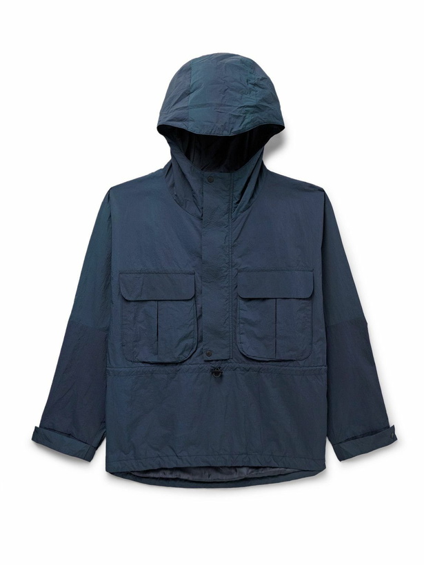 Photo: Blue Blue Japan - Indigo-Dyed Nylon-Seersucker Half-Zip Hooded Anorak - Blue