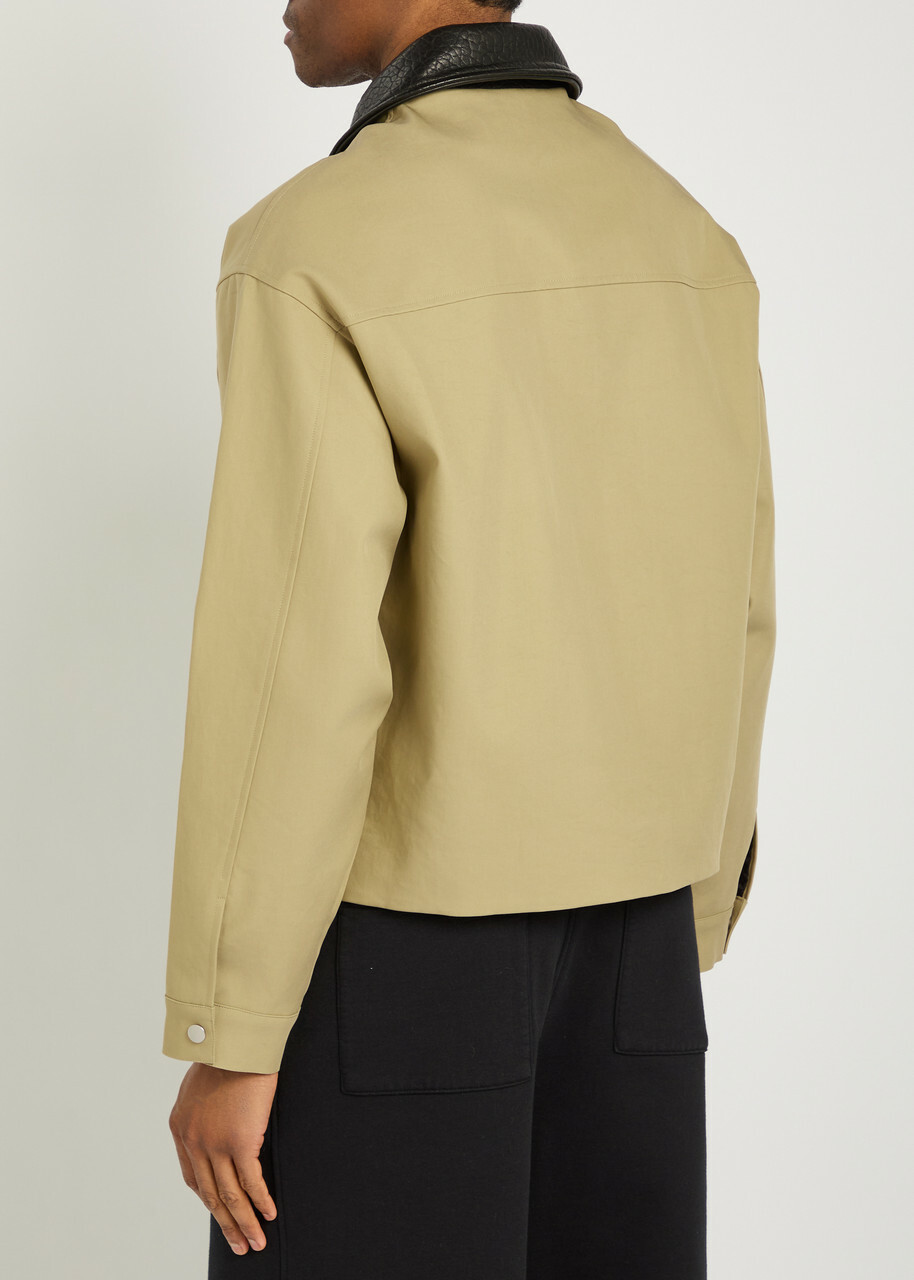 Cole Buxton Leather Collar Logo-embroidery Cotton Jacket Sand