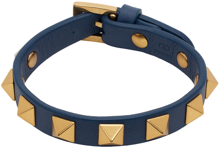 Photo: Valentino Garavani Navy Rockstud Leather Bracelet