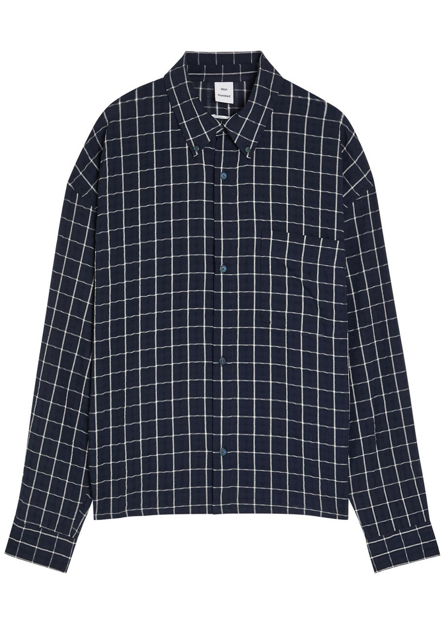 Won Hundred Maza Checked Cotton-blend Shirt Navy