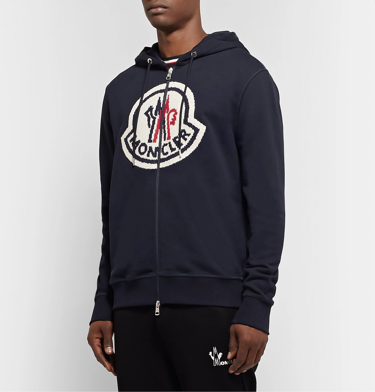 medium grey cotton Moncler logo-patch zip-up hoodie