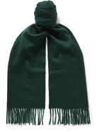 MULBERRY - Logo-Embroidered Fringed Cashmere Scarf - Green