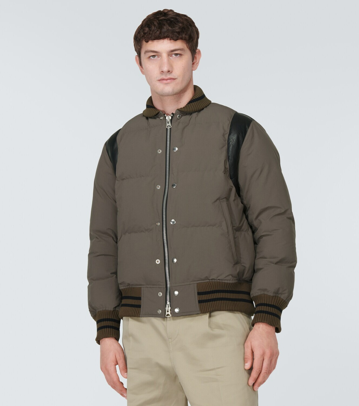 Sacai Leather-trimmed padded bomber jacket Sacai