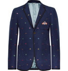 Gucci - Navy Appliquéd Embroidered Cotton-Piqué Blazer - Men - Navy