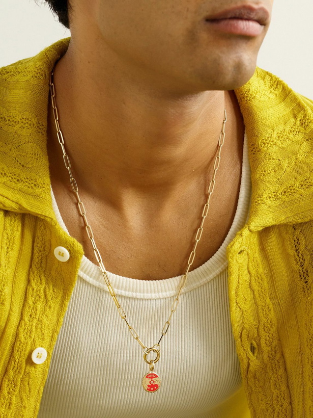 Photo: Foundrae - Solar, Lunar and Classic Fob Open Clip 18-Karat Gold, Enamel Diamond Pendant Necklace