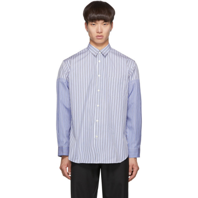 Photo: Comme des Garcons Shirt Blue and White Stripe Vented Sleeves Shirt