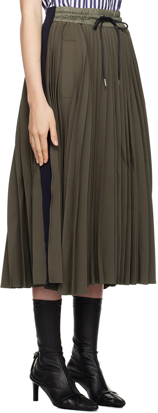 sacai Khaki Pleated Midi Skirt Sacai