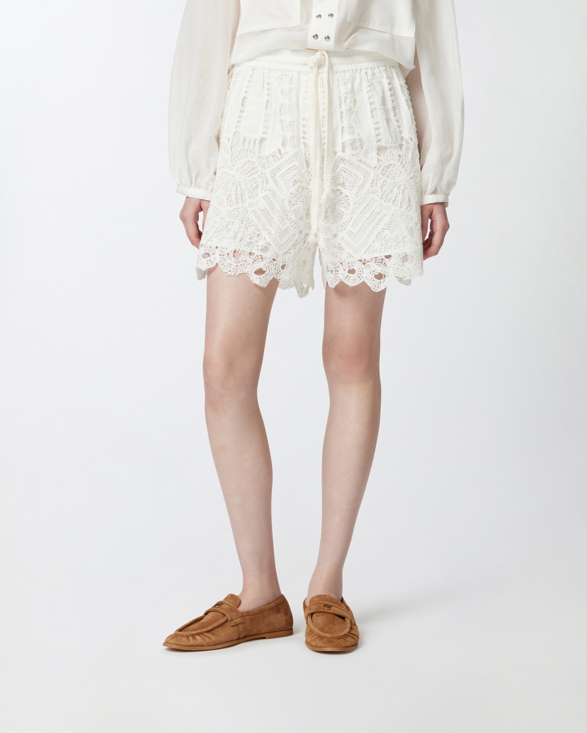 Pinko Macramé Shorts With Openwork Snow White
